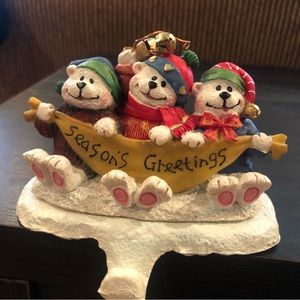 Seasons greetings vintage polar bear Christmas stocking holder